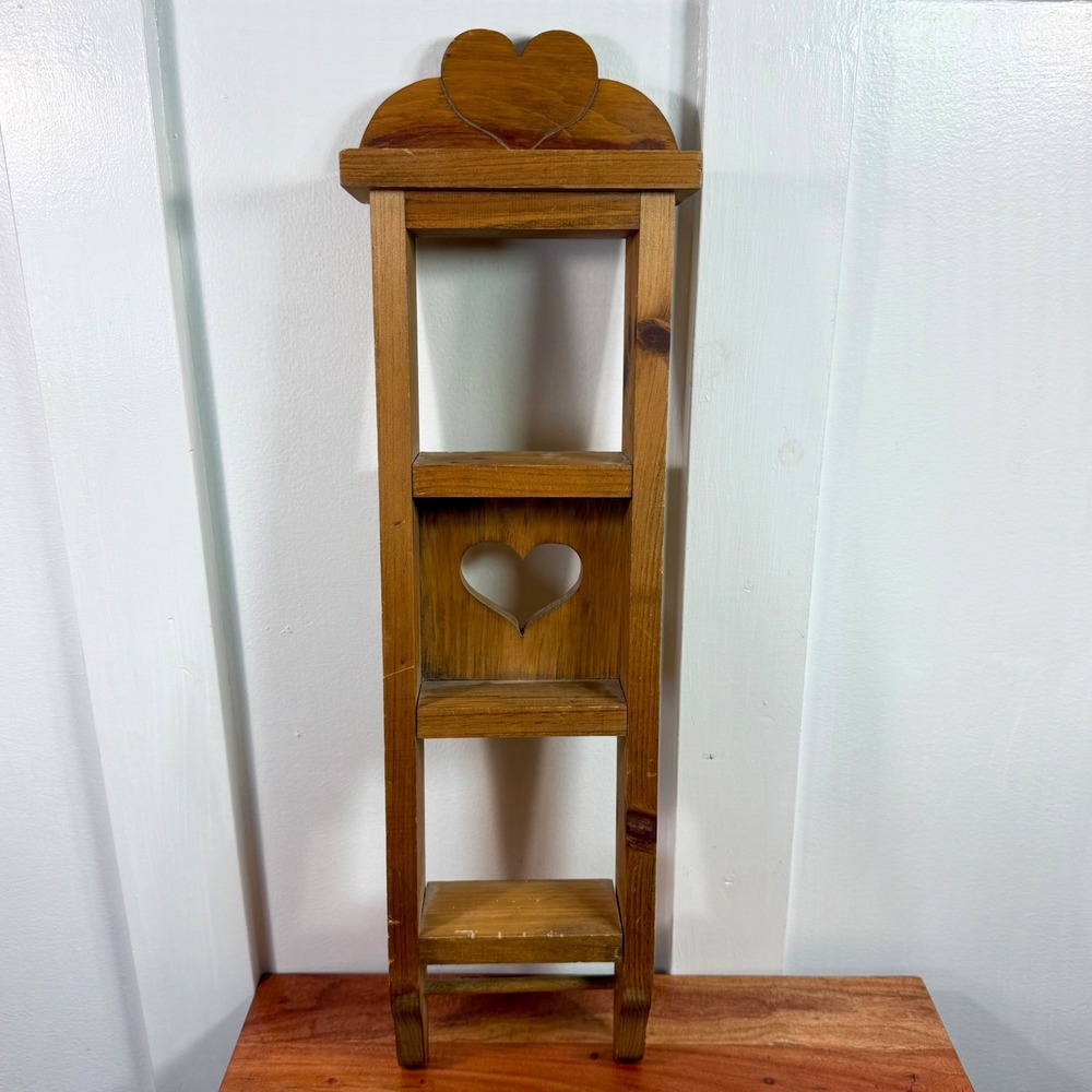 Rustic Wooden Heart Wall Shelf 4 Tier Spice Rack Farmhouse Decor